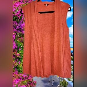 Lafayette 148 New York Size Lg Coral 2 In 1 Sleeveless Cardigan Tank Linen $268